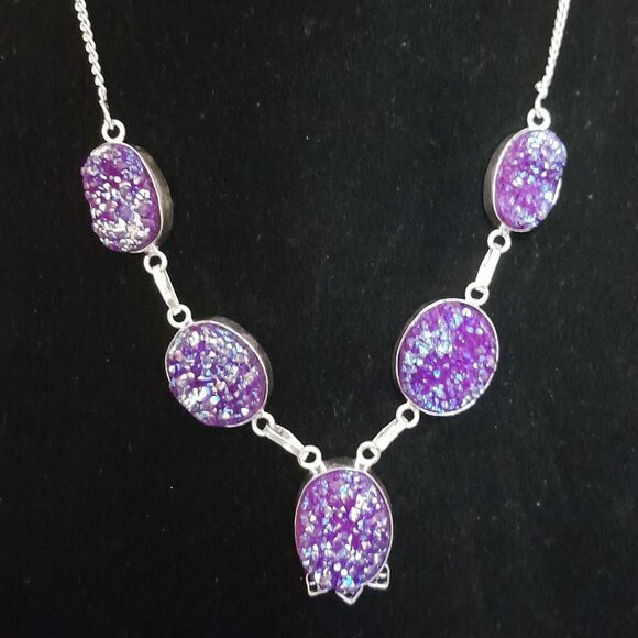 Honora Jewelry - PURPLE DRUZY NECKLACE    .925 STERLING SILVER